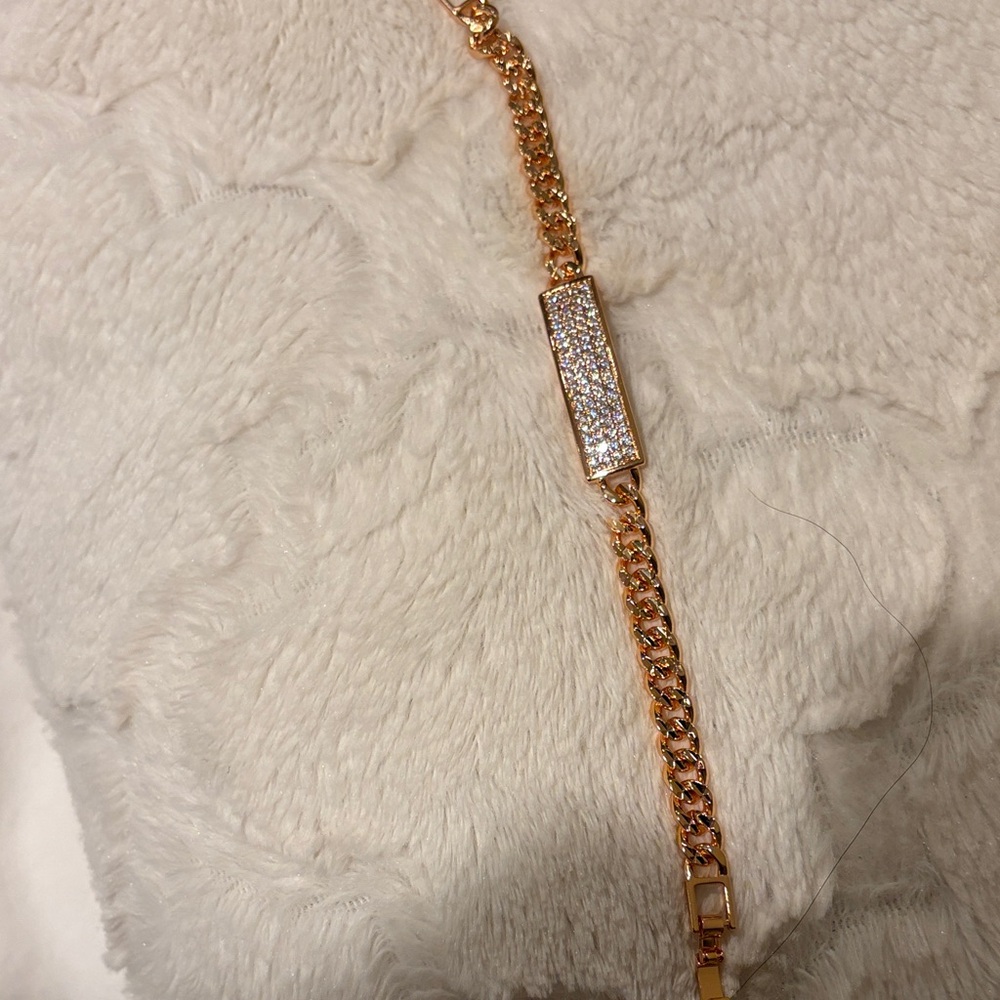 ID Bracelet  Rectangular Bar Paved with Small Stone‎ Curb Chain Link